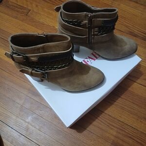 JustFab Tan Ankle Booties with Braided Detail